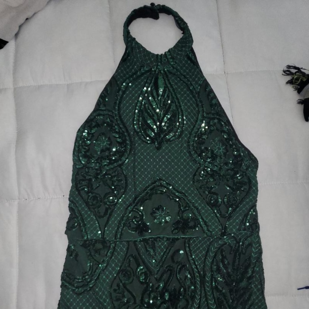 Blackless Beaded Emerald Green Formal Jumpsuit